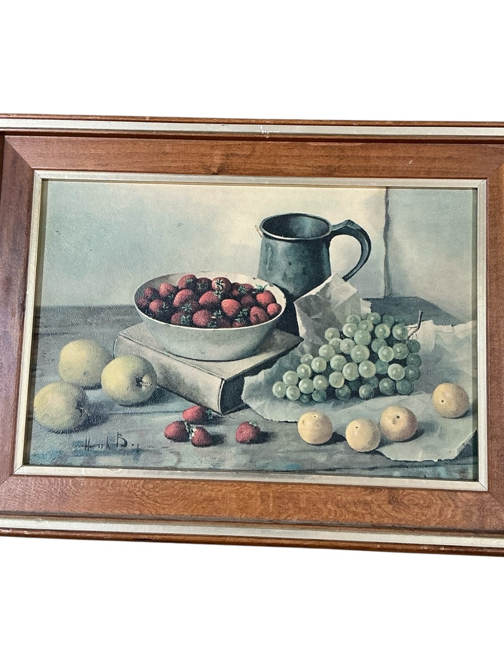 Vintage 60s Henk Bos Still Life-Fruit Canvas Style Lithograph 11 x 15